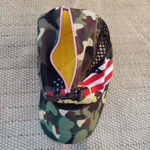 Kids Army Camo American Flag Weiner Dog Dachshund Hat with Zip Pocket on Top! - Picture 6 of 6